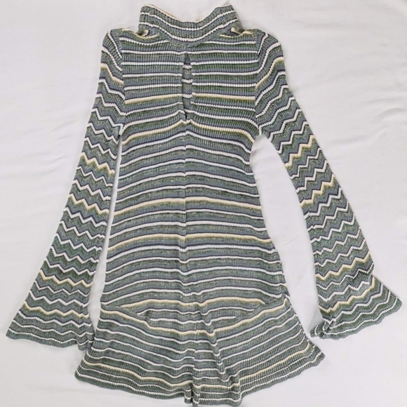 Free People Green Blue Yellow Knit Keyhole Back Ziggy Zig Zag Sweater Dress - Picture 5 of 10